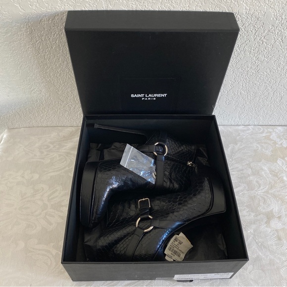 Saint Laurent Black Python platform boots - Picture 12 of 16